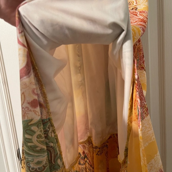 Patchwork Print Butterfly Sleeve Ruffle Trim Asymmetrical Hem Dress - Picture 3 of 6